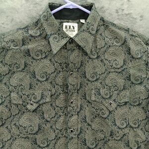 Ely Cattleman Mens Large L Black Paisley Long Sleeve Black Snap Western Shirt
